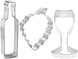 vineyard/winery cookie cutter 3-pc set - wine bottle, glass, grapes tin plated steel cookie cutters