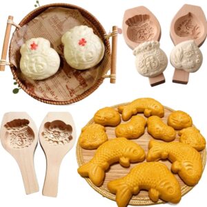 Wooden Cookie Molds Mooncake Mold Cookie Stamps for Baking Pie Press for Christmas Thanksgiving Birthday Mid Autumn Festival DIY（SHOU)