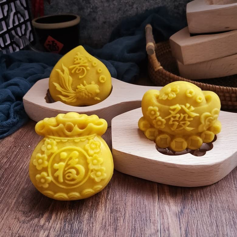 Wooden Cookie Molds Mooncake Mold Cookie Stamps for Baking Pie Press for Christmas Thanksgiving Birthday Mid Autumn Festival DIY（SHOU)