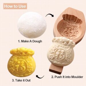 Wooden Cookie Molds Mooncake Mold Cookie Stamps for Baking Pie Press for Christmas Thanksgiving Birthday Mid Autumn Festival DIY（SHOU)