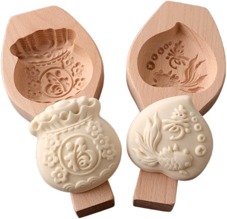 Wooden Cookie Molds Mooncake Mold Cookie Stamps for Baking Pie Press for Christmas Thanksgiving Birthday Mid Autumn Festival DIY（SHOU)