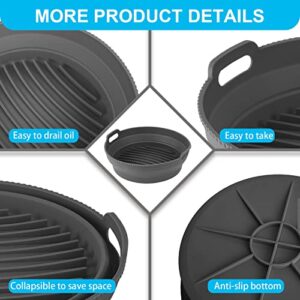 Air Fryer Silicone Liners, Reusable Collapsible Round Basket Airfryer Liner, 8.5 inch Foldable Heat Resistant Non Stick Baking Trays for 5QT -8QT Air Fryers, 2 Pack (Grey+Red)