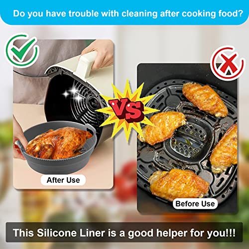 Air Fryer Silicone Liners, Reusable Collapsible Round Basket Airfryer Liner, 8.5 inch Foldable Heat Resistant Non Stick Baking Trays for 5QT -8QT Air Fryers, 2 Pack (Grey+Red)