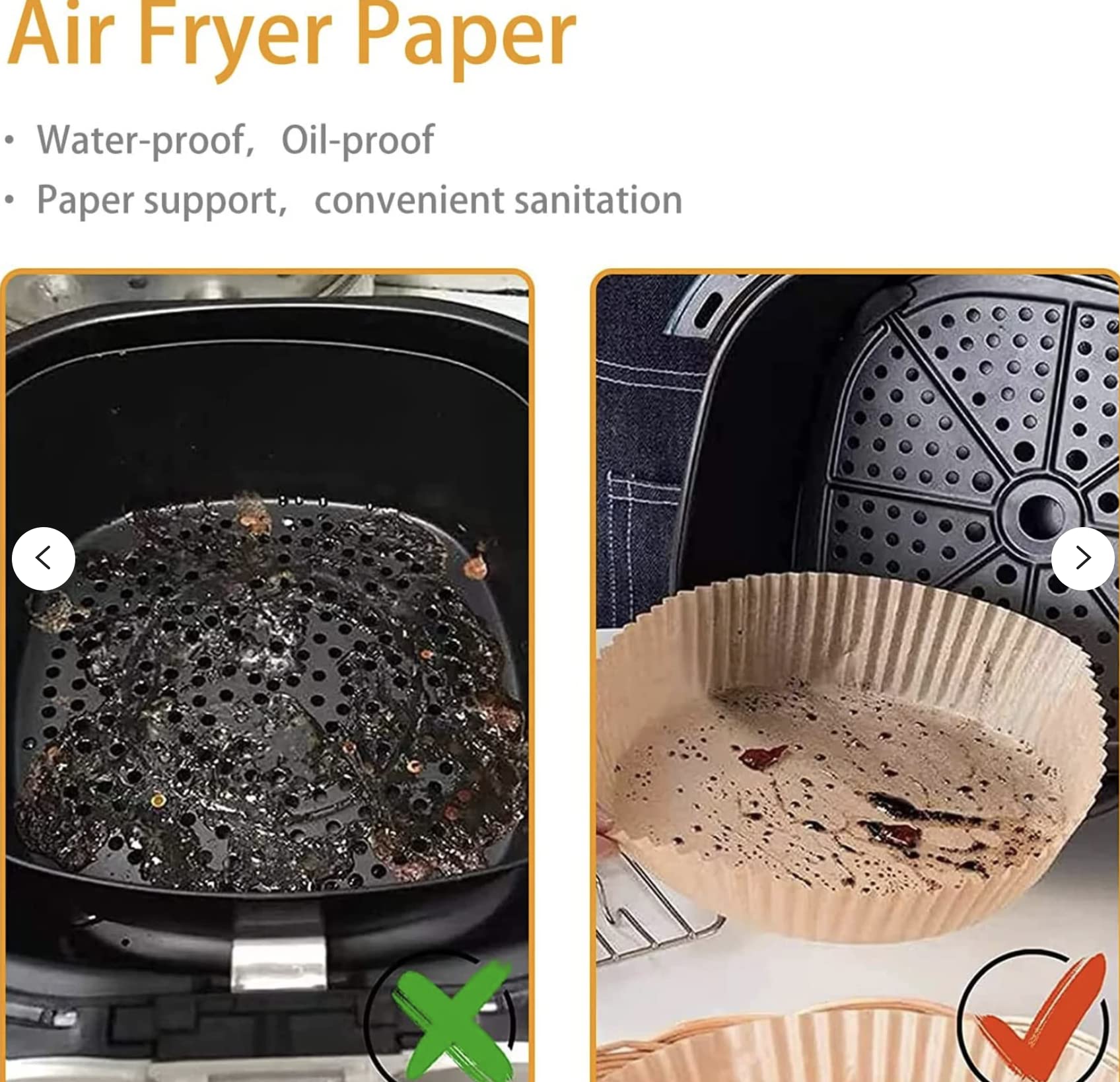 AIR FRYER LINERS 100Pcs - EASY CLEAN, NON-STICK AIR FRYER LINER- OIL PROOF, WATER PROOF AIR FRYER PAPER LINERS