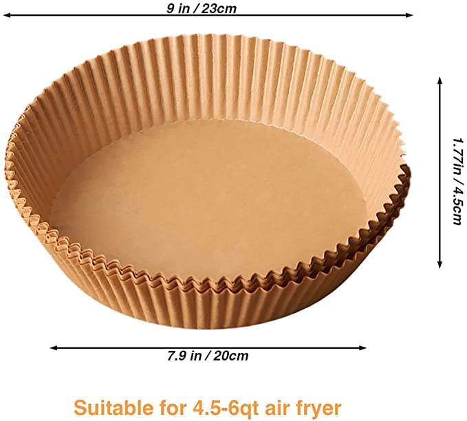 AIR FRYER LINERS 100Pcs - EASY CLEAN, NON-STICK AIR FRYER LINER- OIL PROOF, WATER PROOF AIR FRYER PAPER LINERS