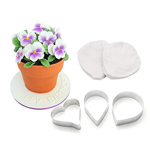 AK ART KITCHENWARE Sugarpaste Flower Craft Tools Silicone Veiner Molds and Fondant Cutters Set Cake Decorations Bakery Tools (Pansy)