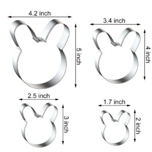 Bunny Cookie Cutter Set Large - 5", 4", 3", 2" - 4 Piece Easter Bunny Rabbit Hare Head Face Shaped Cookie Cutters - Stainless Steel