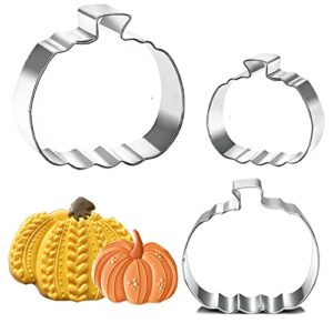 Pumpkin Cookie Cutters Set, 4", 3.22", 2" Large Fall Halloween Thanksgiving Cookie Cutters for Harvest Holiday Decoration Party Supplies