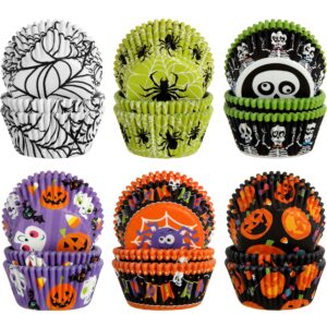 600 pieces halloween cupcake liners halloween pumpkin colorful donuts baking cups disposable paper cupcake wrappers muffin case trays baking wraps for halloween birthday party (delicate style)