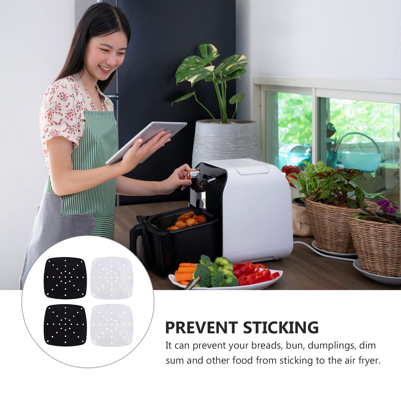 Hemoton 8 Pcs Air Fryer Pad Airfryer Air Fryers Round Steamer Liner Perforated Baking Pad Air Fryer Parchment Oven Steamer Patch Mat for Air Fryer Non-stick Mat Tray