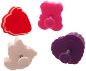 ateco valentine themed plunger cutters, set of 4 shapes for cutting decorations & direct embossing, spring-loaded handle, food safe plastic