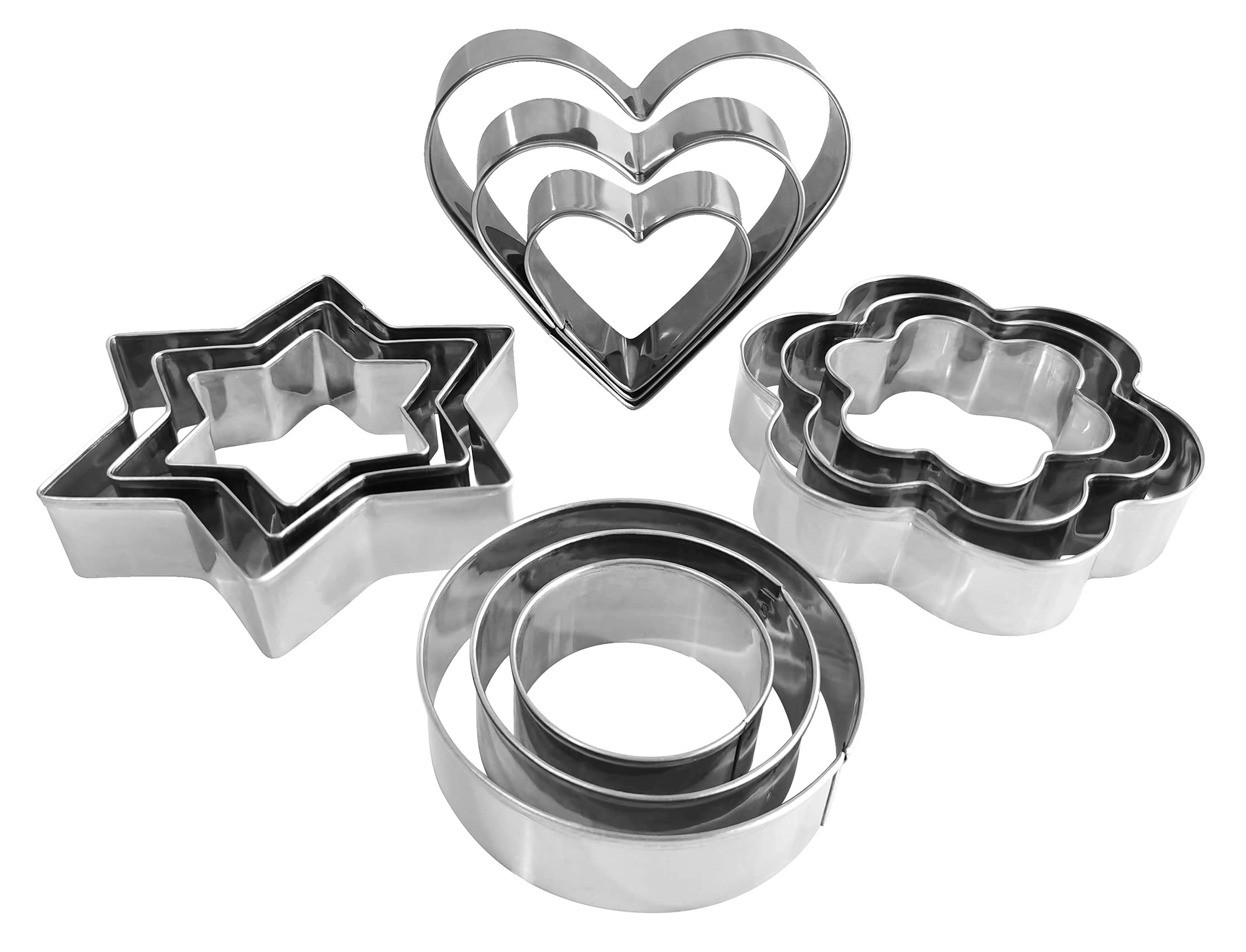 20Pcs Stainless Steel Cookie Cutter Set - Easter Cookie Cutter Set & Round Heart Flower Star Shapes Cookie Cutters Set (8Pcs +12Pcs)