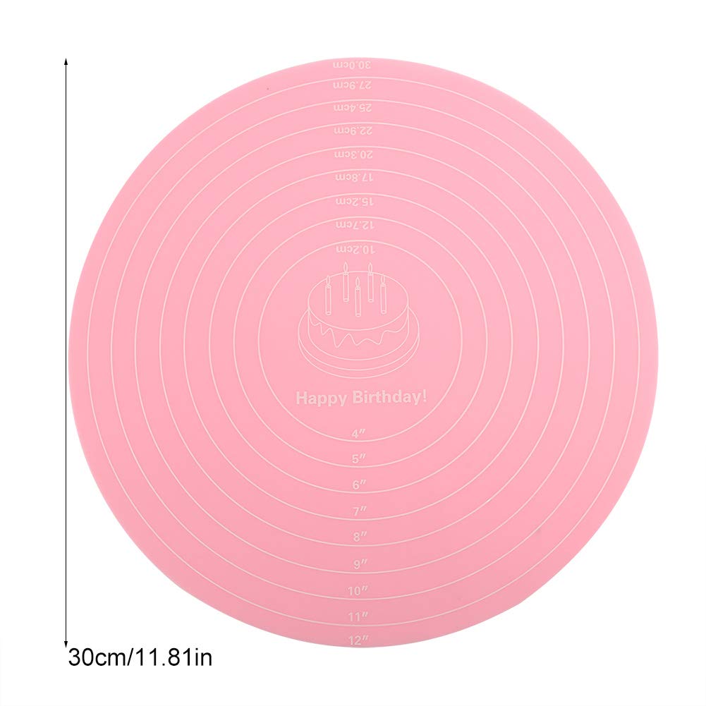 Pink Silicone Baking Mat with Measurements Non Slip Reusable Heat Resistant Round Design,Pastry Baking Mats for Kneading,Baking,Cooking,Dough Rolling,Shaping Bread Rolls(11.81 x 11.81 x 0.04 inch)