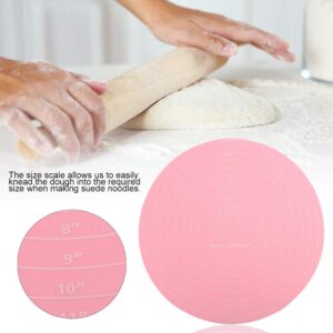 Pink Silicone Baking Mat with Measurements Non Slip Reusable Heat Resistant Round Design,Pastry Baking Mats for Kneading,Baking,Cooking,Dough Rolling,Shaping Bread Rolls(11.81 x 11.81 x 0.04 inch)