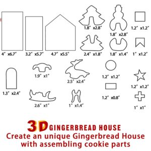 3D Christmas House Cookie Cutter Set, Gingerbread House Cutters Kit, Festive Xmas Stainless Steel Biscuit Cutter Set, Including Christmas Tree, Snowman, Reindeer, Sled Shapes, Gift Box Package(18 PCS)