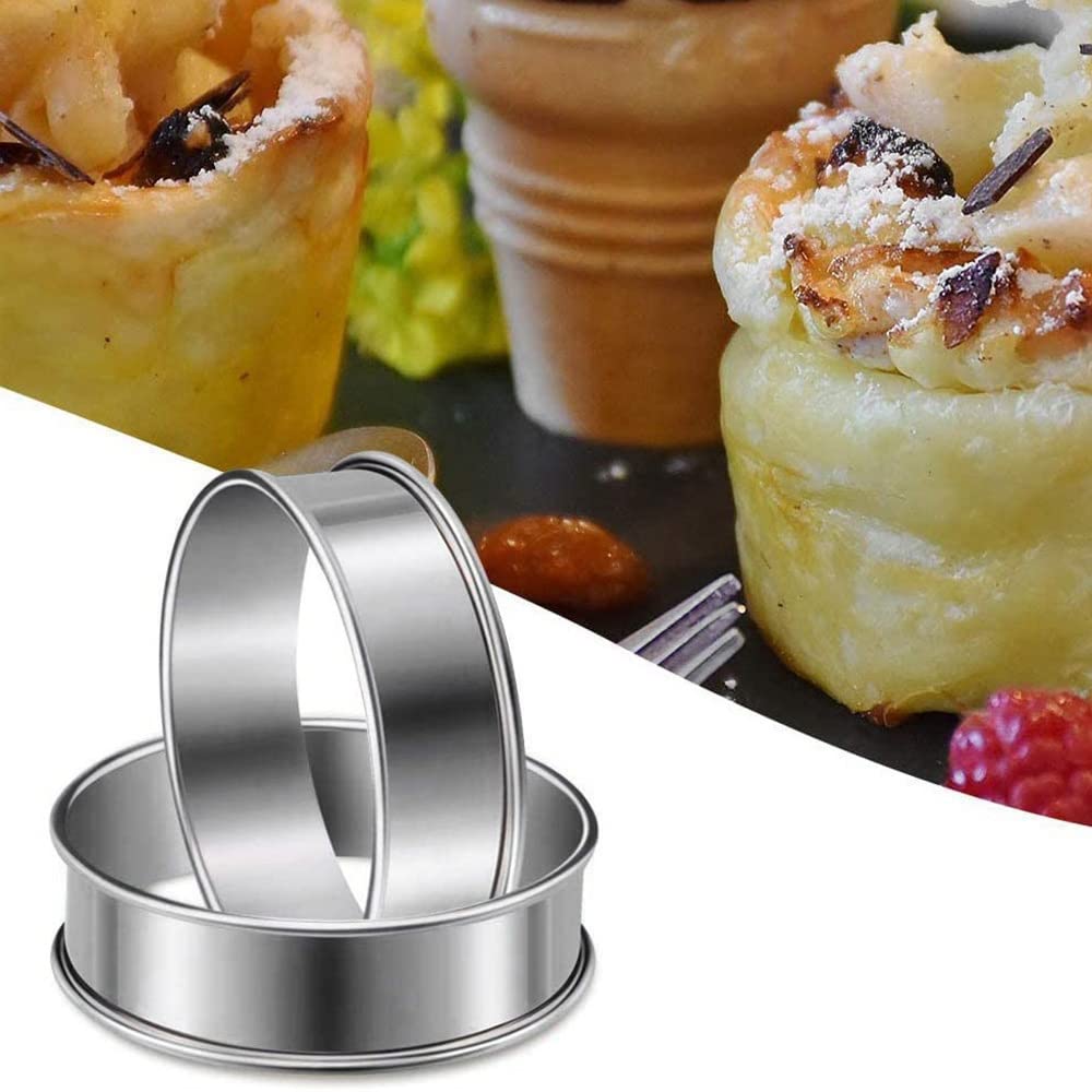 Veumoie 6 Pack 4 Inch Double Rolled English Muffin Rings, Steel Crumpet Rings, Tart Rings, Round