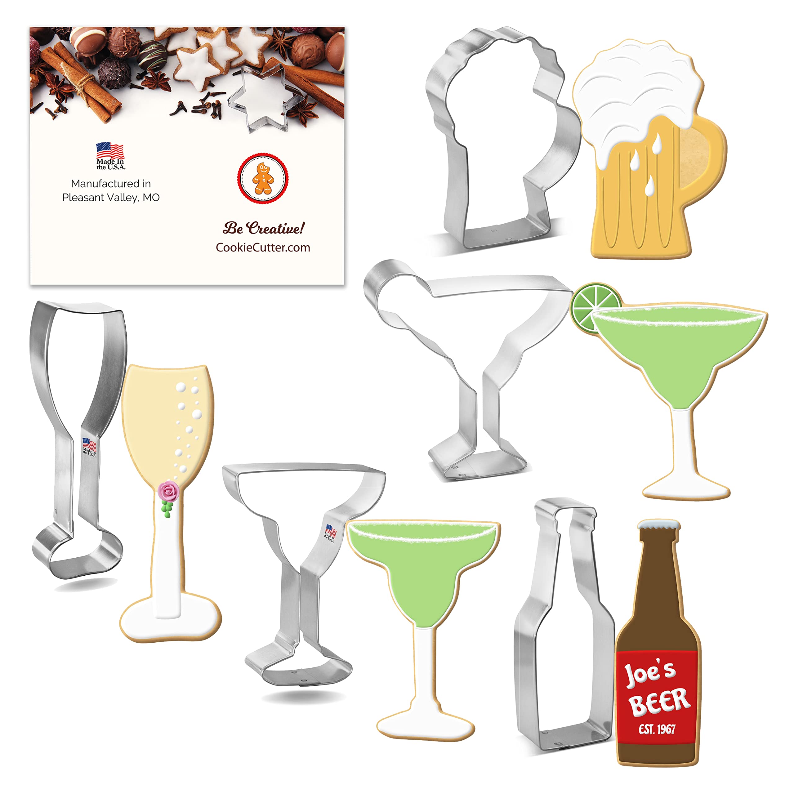 Foose Cookie Cutters Cocktail Drinks 5 Pc Set with Recipe Card, Made in USA