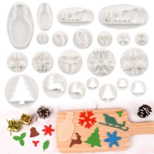 22 pcs christmas cookie cutter set molds, christmas fondant embossing tools plunger cookie cutter sugarcraft tree/leaves/sled/snowman/jingling bell/deer/snowflake for christmas plunger cake cutter