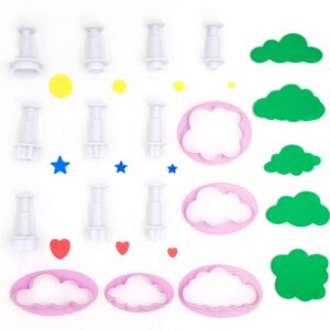 gobaker 15pcs fondant cake cookie plunger cutter cloud heart star round shape sugarcraft mold polymer clay decorating diy tools