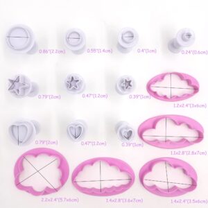 Gobaker 15pcs Fondant Cake Cookie Plunger Cutter Cloud Heart Star Round Shape Sugarcraft Mold Polymer Clay Decorating DIY Tools