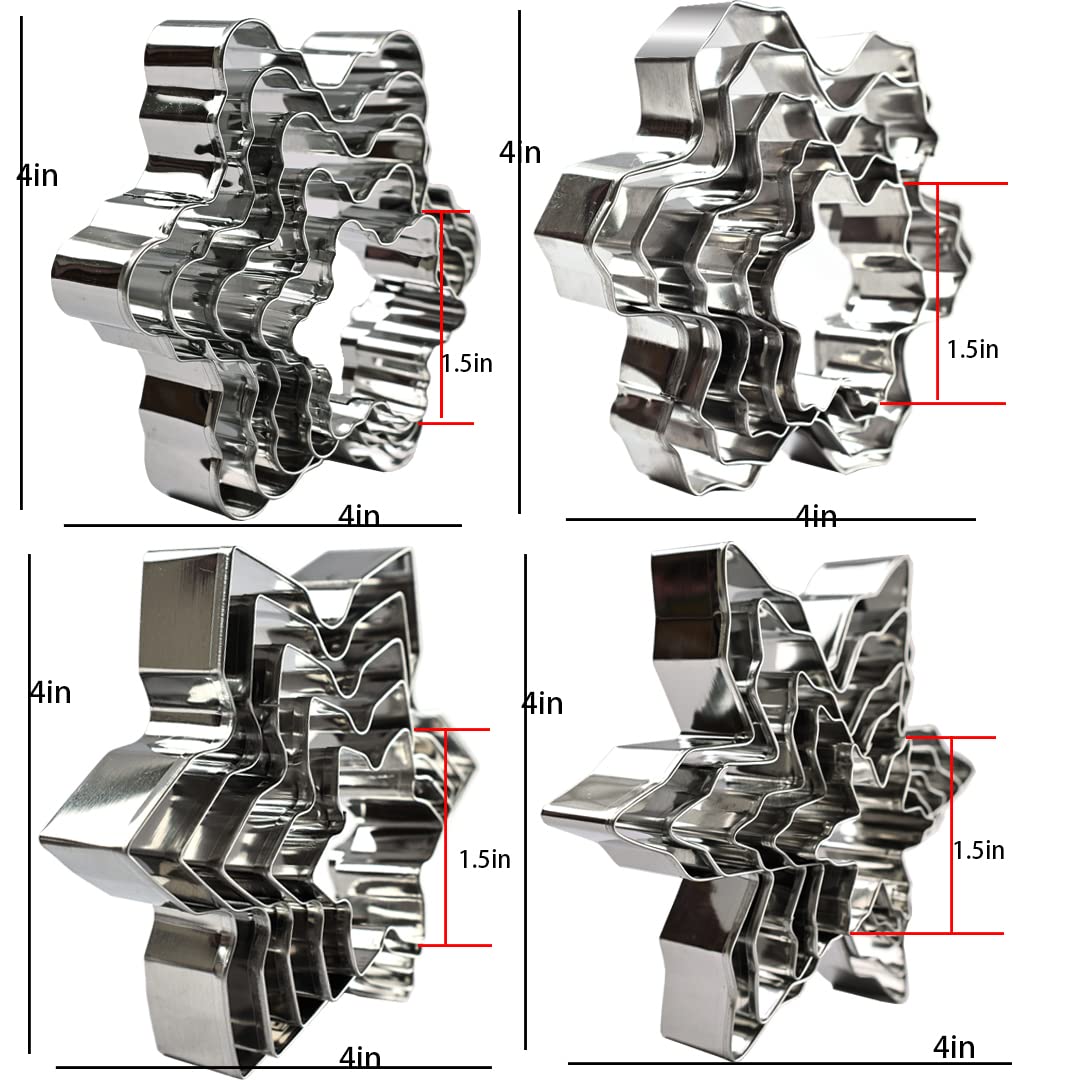 Snowflake Cookie Cutters Set, Stainless Steel Snowflake Cookie Cutter Mold, Christmas Baking Mold Pastry Biscuit Cake Fondant Decorations Mold Kitchen Tool (4 Shapes, 20 Pcs)