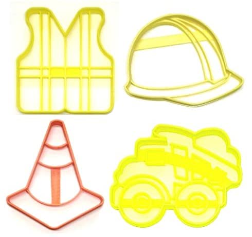 YNGLLC CONSTRUCTION WORKER EQUIPMENT SAFETY GEAR SET OF 4 COOKIE CUTTERS BAKING TOOL 3D PRINTED MADE IN USA PR1557 Multicolor