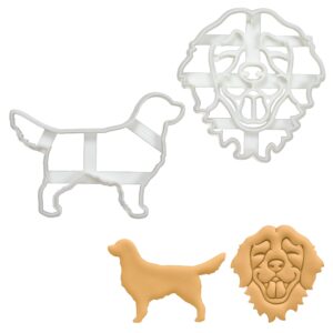 set of 2 golden retriever cookie cutters (designs: face & body), 2 pieces - bakerlogy