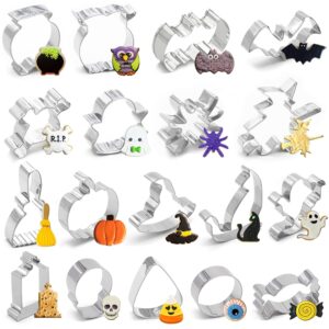 18pcs halloween cookie cutters - pumpkin,witch,bat,ghost,cat,tombstone,spider, skull,candy corn, owl,hat,cauldron,broom party supplies