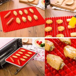 Ohequbao Non-Stick Silicone Baking, Pyramid Healthy Cooking Oven Mat Fat-red, Black-2 Pack