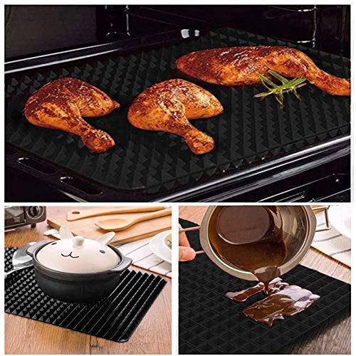 Ohequbao Non-Stick Silicone Baking, Pyramid Healthy Cooking Oven Mat Fat-red, Black-2 Pack