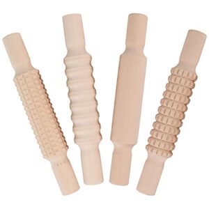 nuobesty 4pcs wooden mini rolling pin embossed rolling stick dough molding shaping tool for toddler kids art craft activity supplies