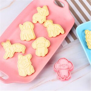 3D Dog Shaped Cookie Stamps Set, 6 pcs of Food Grade Plastic Doggy Stamping Cookie Cutters Fondant Stamper Set for Baking (Pink)