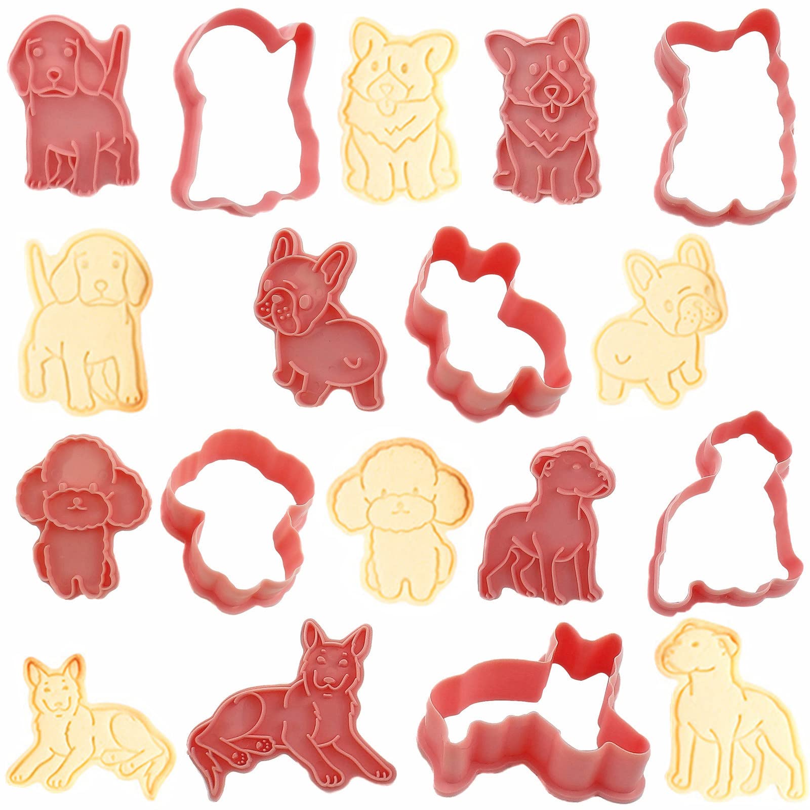 3D Dog Shaped Cookie Stamps Set, 6 pcs of Food Grade Plastic Doggy Stamping Cookie Cutters Fondant Stamper Set for Baking (Pink)