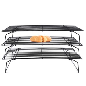 cooling rack, lainrrew 3 tier stackable baking rack stainless steel wire cooking rack for cooking roasting cooling, collapsible & foldable, dishwasher & oven safe