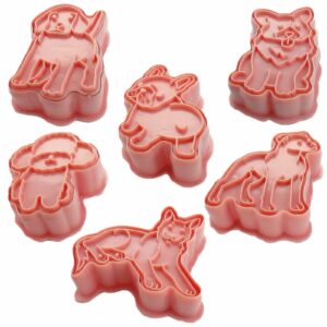 3D Dog Shaped Cookie Stamps Set, 6 pcs of Food Grade Plastic Doggy Stamping Cookie Cutters Fondant Stamper Set for Baking (Pink)