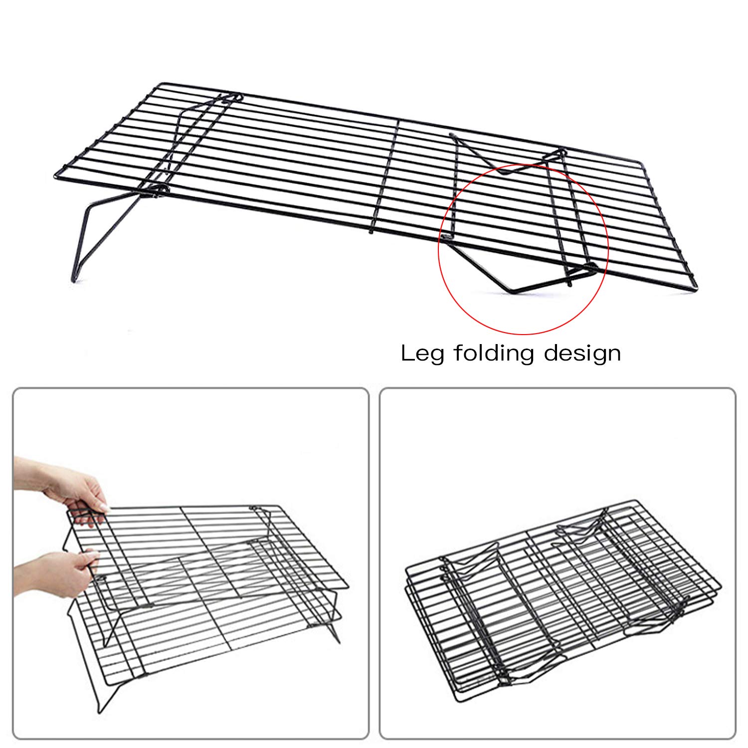 Cooling Rack, Lainrrew 3 Tier Stackable Baking Rack Stainless Steel Wire Cooking Rack for Cooking Roasting Cooling, Collapsible & Foldable, Dishwasher & Oven Safe