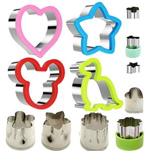stainless steel sandwiches cutter set, mickey mouse & dinosaur & heart & star shapes sandwich cutters cookie cutters vegetable cutters-food grade cookie cutter mold for kids (big+small, 12pac)