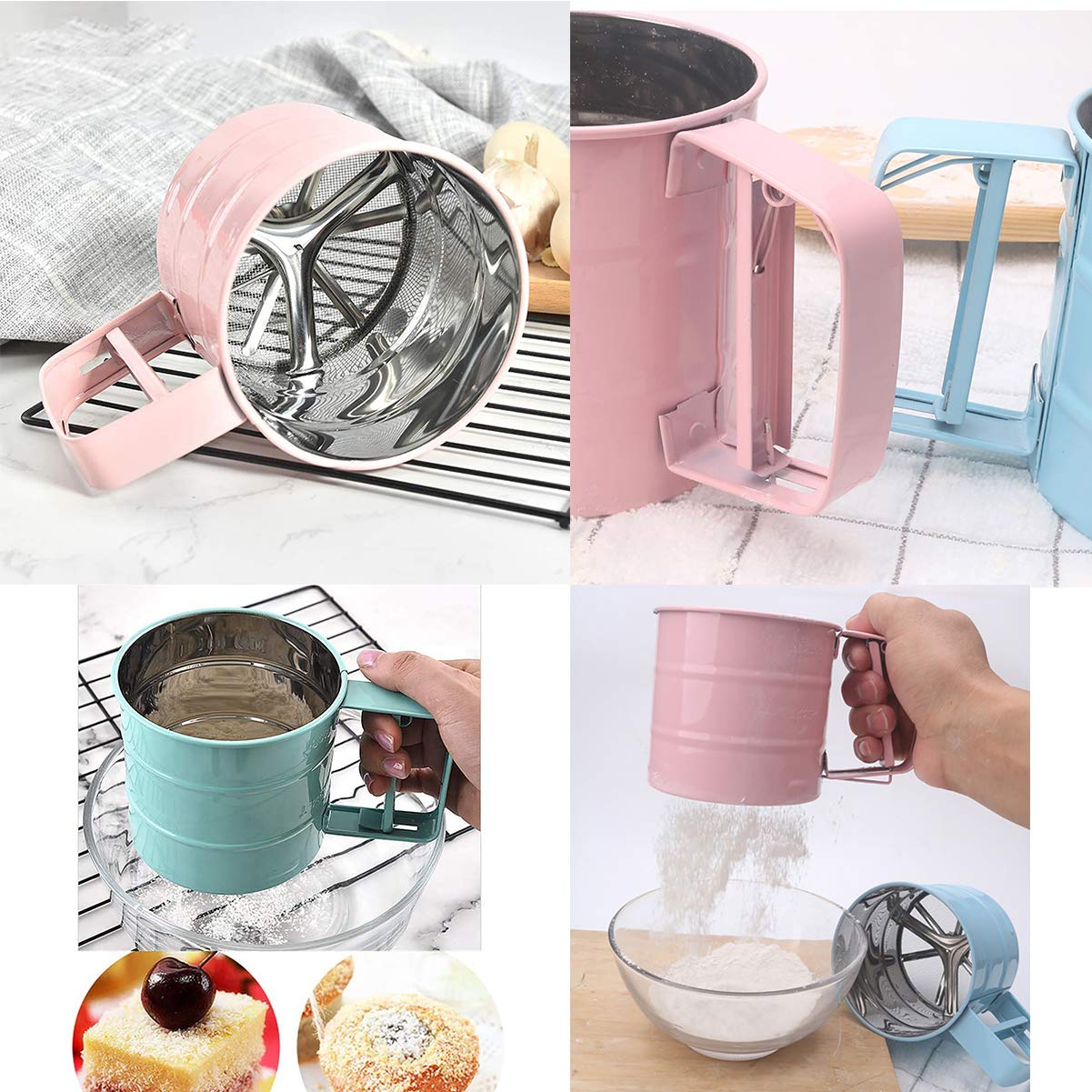 Flour Sifter, Baking Sifter Cup, Sifter for Baking, Flour Sieve with 24 Fine Mesh, Stainless Steel Handheld Baking Sieve Cup for Sugar, Flour, Coffee Powder