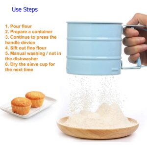 Flour Sifter, Baking Sifter Cup, Sifter for Baking, Flour Sieve with 24 Fine Mesh, Stainless Steel Handheld Baking Sieve Cup for Sugar, Flour, Coffee Powder