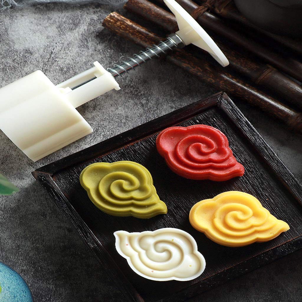 Non-stick Mooncake Mold Muffin Cupcake Mold 50g Cookie Cutter with 3D Clouds Stamp Hand Press Moon Cake Mold DIY Bakeware Mid-autumn Festival Baking Mold for Cookie Biscuit Chocolate Pumpkin Pie