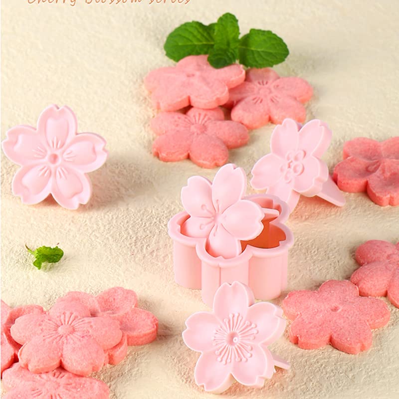 KALAIEN 6PCS Cherry Blossom Cookie Cutters Mold Sakura Cookie Stamps for Biscuit Pastry Accessories