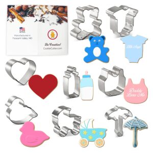 Foose Cookie Cutters Miniature Sized Baby Shower Cookie Cutter 8 Pc Set with Recipe Card, Made in USA