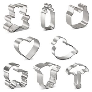 Foose Cookie Cutters Miniature Sized Baby Shower Cookie Cutter 8 Pc Set with Recipe Card, Made in USA