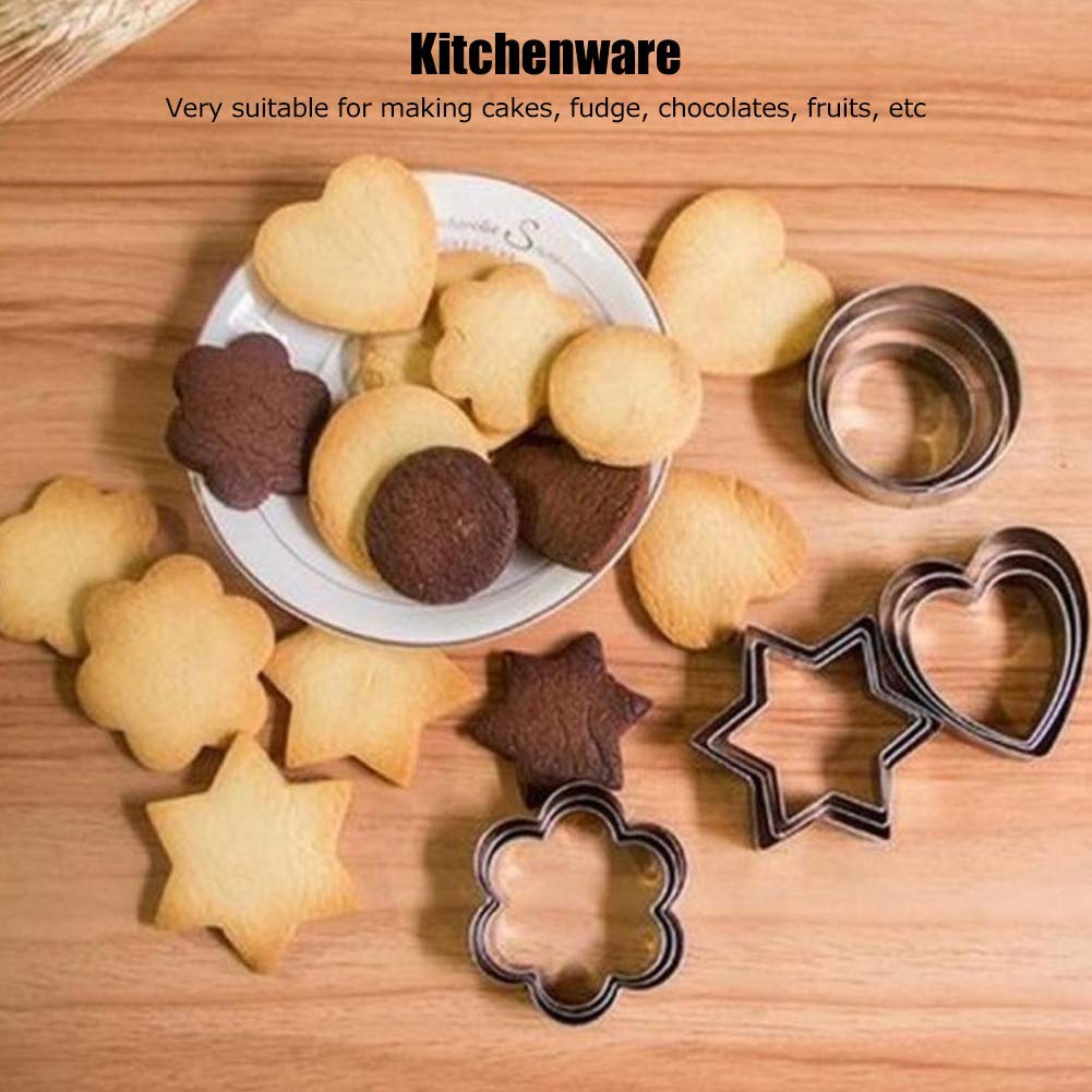 5 Set Cookie Cutters Set, Stainless Steel Pastry Fruit DIY Mold Star Roundcookie Cutters Set for Kitchen Baking Mold Tool