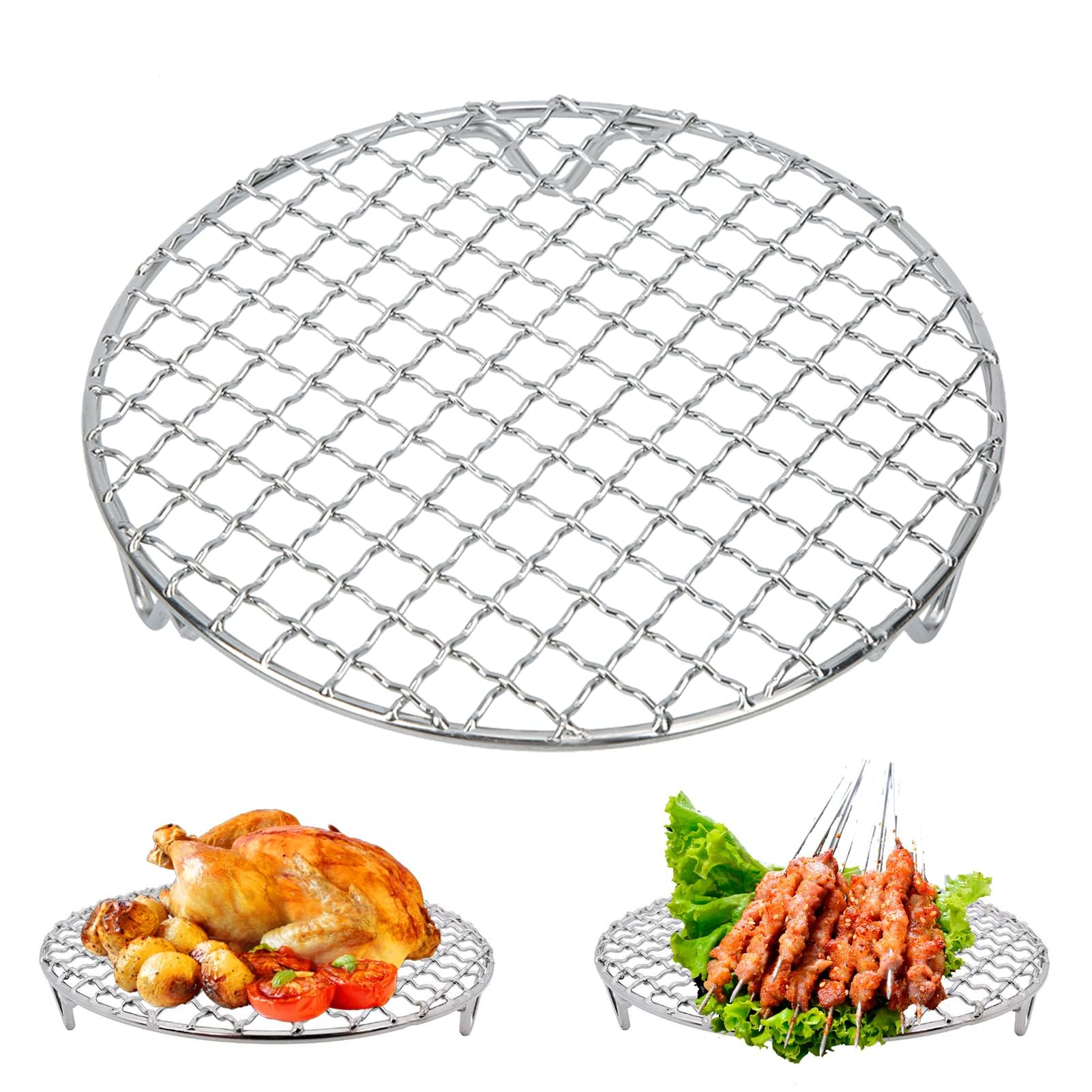 Agatige 18 cm Air Fryer Grill Rack, Stainless Steel Non-Stick Round Cooking Rack Wire Mesh Grill BBQ Net for Cooking Steaming Cooling Drying Baking