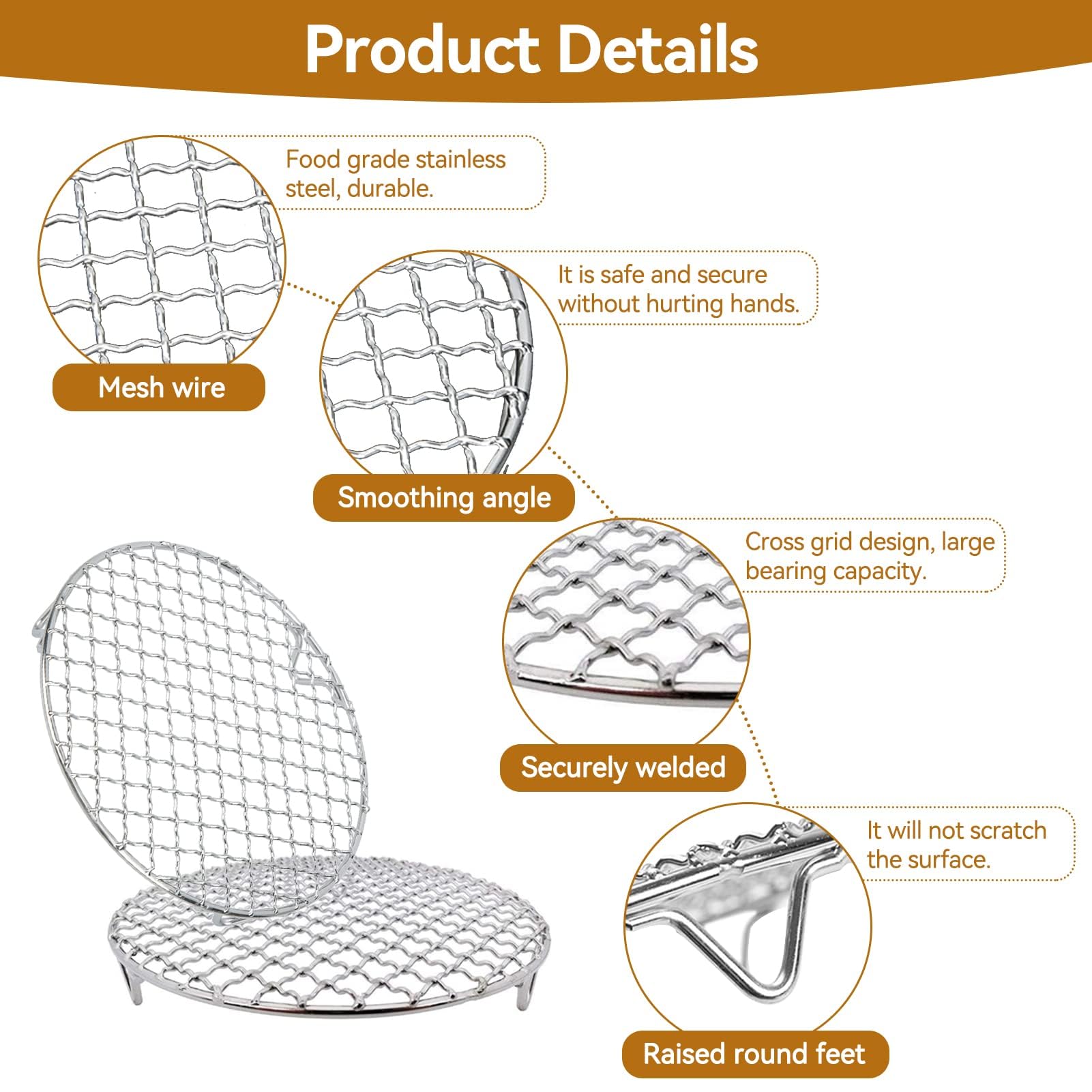 Agatige 18 cm Air Fryer Grill Rack, Stainless Steel Non-Stick Round Cooking Rack Wire Mesh Grill BBQ Net for Cooking Steaming Cooling Drying Baking