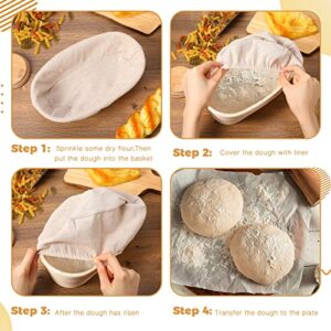 4 Pieces 10 Inch Bread Banneton Proofing Basket Oval Shape Bread Proofing Basket Rattan Oval Banneton Basket Dough Proofing Bowls with Liners and Scatters for Home Sourdough Bread Baking