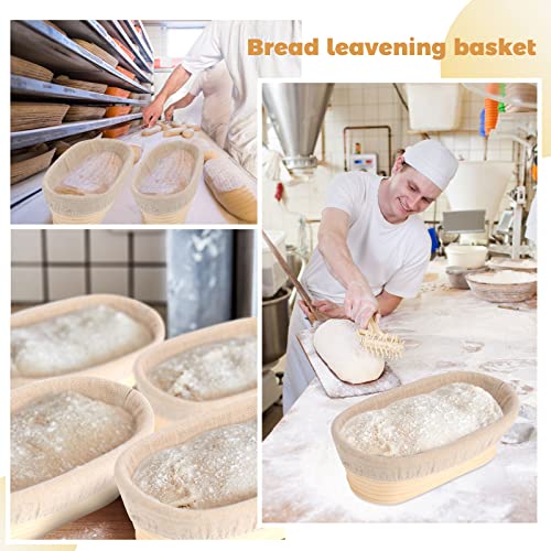 4 Pieces 10 Inch Bread Banneton Proofing Basket Oval Shape Bread Proofing Basket Rattan Oval Banneton Basket Dough Proofing Bowls with Liners and Scatters for Home Sourdough Bread Baking
