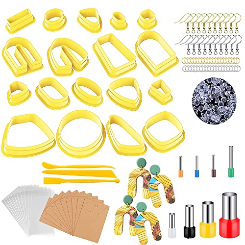 Yayatty 299 PCS Polymer Clay Cutters Set, 18 Shapes Clay Earring Cutters with Earrings Accessories, Clay Pattern Cutting Molds, Plastic Clay Cutters for Polymer Clay Jewelry Making