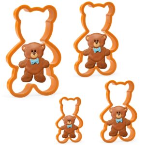 teddy bear cookie cutter set - 4 pieces teddy bears plastic biscuit cutter for kitchen baking